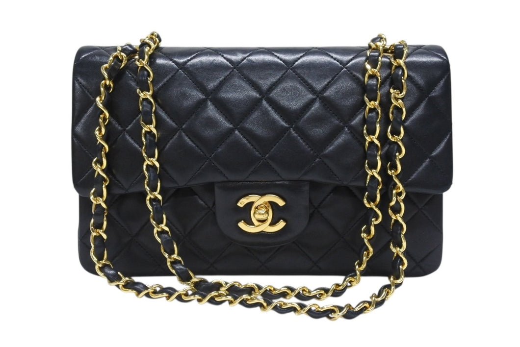 極美品 CHANEL シャネル マトラッセ23 Wフラップ Wチェーンショルダーバッグ 1番台 ラムスキン ココマーク ブラック ゴールド金具 中古 4b006825