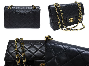 極美品 CHANEL シャネル マトラッセ23 Wフラップ Wチェーンショルダーバッグ 1番台 ラムスキン ココマーク ブラック ゴールド金具 中古 4b006825