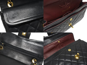 極美品 CHANEL シャネル マトラッセ23 Wフラップ Wチェーンショルダーバッグ 1番台 ラムスキン ココマーク ブラック ゴールド金具 中古 4b006825