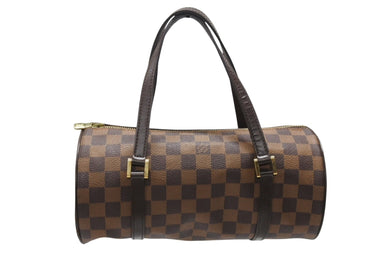 LOUIS VUITTON ルイヴィトン ダミエ エベヌ パピヨンPM ハンドバッグ N51304 筒型 ドラム型 ブラウン ゴールド金具 美品 中古 4b006833