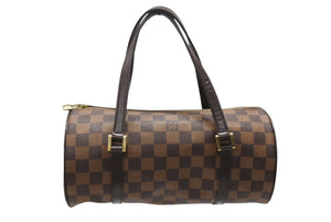 LOUIS VUITTON ルイヴィトン ダミエ エベヌ パピヨンPM ハンドバッグ N51304 筒型 ドラム型 ブラウン ゴールド金具 美品 中古 4b006833