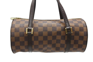 LOUIS VUITTON ルイヴィトン ダミエ エベヌ パピヨンPM ハンドバッグ N51304 筒型 ドラム型 ブラウン ゴールド金具 美品 中古 4b006833