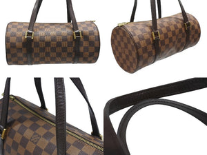 LOUIS VUITTON ルイヴィトン ダミエ エベヌ パピヨンPM ハンドバッグ N51304 筒型 ドラム型 ブラウン ゴールド金具 美品 中古 4b006833