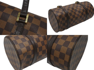 LOUIS VUITTON ルイヴィトン ダミエ エベヌ パピヨンPM ハンドバッグ N51304 筒型 ドラム型 ブラウン ゴールド金具 美品 中古 4b006833