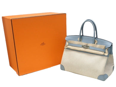 新品同様 HERMES エルメス BIRKIN バーキン35 ブルー シルバー金具 トゴ トワルアッシュ ハンドバッグ □M刻印 中古 4b006837