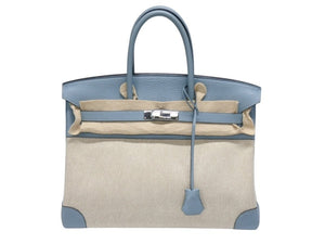 新品同様 HERMES エルメス BIRKIN バーキン35 ブルー シルバー金具 トゴ トワルアッシュ ハンドバッグ □M刻印 中古 4b006837