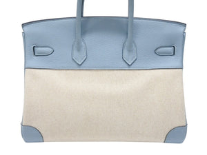 新品同様 HERMES エルメス BIRKIN バーキン35 ブルー シルバー金具 トゴ トワルアッシュ ハンドバッグ □M刻印 中古 4b006837
