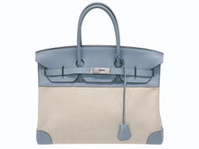 Load image into Gallery viewer, 新品同様 HERMES エルメス BIRKIN バーキン35 ブルー シルバー金具 トゴ トワルアッシュ ハンドバッグ □M刻印 中古 4b006837