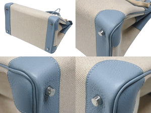 新品同様 HERMES エルメス BIRKIN バーキン35 ブルー シルバー金具 トゴ トワルアッシュ ハンドバッグ □M刻印 中古 4b006837