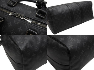 極美品 LOUIS VUITTON ルイヴィトン エクリプス キーポル バンドリエール45 ボストンバッグ M40569 シルバー金具 ブラック 中古 4b006840