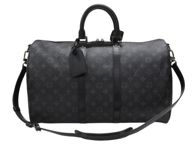 極美品 LOUIS VUITTON ルイヴィトン エクリプス キーポル バンドリエール45 ボストンバッグ M40569 シルバー金具 ブラック 中古 4b006840