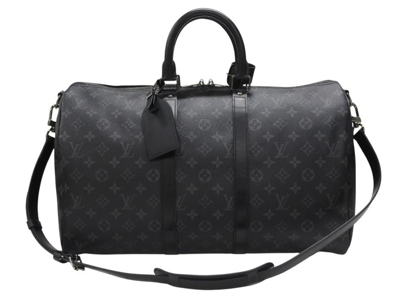 極美品 LOUIS VUITTON ルイヴィトン エクリプス キーポル バンドリエール45 ボストンバッグ M40569 シルバー金具 ブラック 中古 4b006840