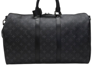 極美品 LOUIS VUITTON ルイヴィトン エクリプス キーポル バンドリエール45 ボストンバッグ M40569 シルバー金具 ブラック 中古 4b006840