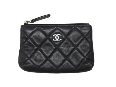 CHANEL シャネル マトラッセ コインケース ココマーク キルティング 15番台 ラムスキン ブラックシルバー金具 美品 中古 4b006852