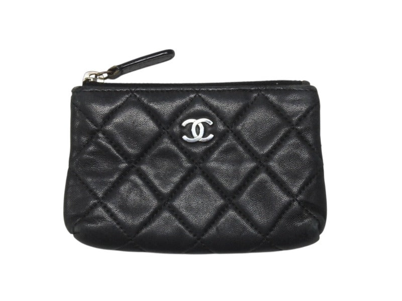 CHANEL シャネル マトラッセ コインケース ココマーク キルティング 15番台 ラムスキン ブラックシルバー金具 美品 中古 4b006852