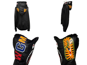 A BATHING APE アベイシングエイプ シャークフルジップジャケット 1I80-140-013 ブラック シープスキン サイズL 美品 中古 4b006897