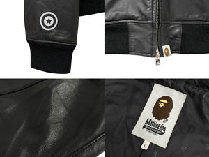 A BATHING APE アベイシングエイプ シャークフルジップジャケット 1I80-140-013 ブラック シープスキン サイズL 美品 中古 4b006897