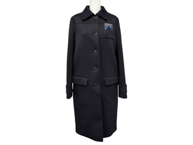 極美品 PRADA プラダ Bonding Coat ボンディングコート P695II S191 サイズ38S ブラック ロゴパッチ ポリエステル スパンデックス 中古 4b006898