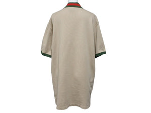 GUCCI グッチ Polo Shirt シェリーライン ストレッチポロシャツ サイズL ベージュ コットン 美品 中古 4b006900