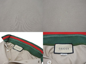 GUCCI グッチ Polo Shirt シェリーライン ストレッチポロシャツ サイズL ベージュ コットン 美品 中古 4b006900