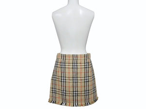 極美品 BURBERRY バーバリー ミニスカート ヴィンテージチェック フリンジ 8063228 コットン ヴァージンウール ポリミアド サイズ38 中古 4b006902