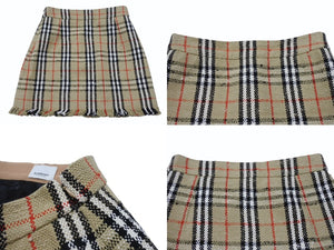 極美品 BURBERRY バーバリー ミニスカート ヴィンテージチェック フリンジ 8063228 コットン ヴァージンウール ポリミアド サイズ38 中古 4b006902