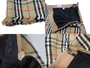 極美品 BURBERRY バーバリー ミニスカート ヴィンテージチェック フリンジ 8063228 コットン ヴァージンウール ポリミアド サイズ38 中古 4b006902