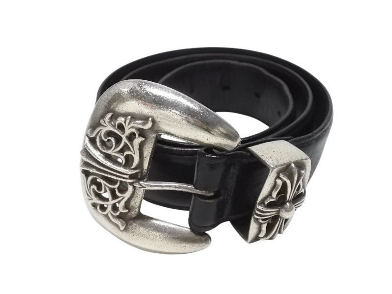 CHROME HEARTS クロムハーツ 3PC Classic 3PC belt ベルト ブラック レザー サイズ34 シルバー925 美品 中古 4b006911