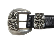 Load image into Gallery viewer, CHROME HEARTS クロムハーツ 3PC Classic 3PC belt ベルト ブラック レザー サイズ34 シルバー925 美品 中古 4b006911