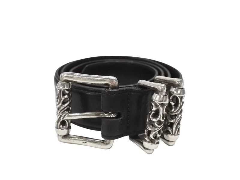 [USED/中古]CHROME HEARTS クロムハーツ ベルト・バックル 3ピース ローラーベルト ブラック レザー シルバー925 36 Bランク 中古 4b006912
