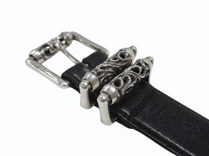 [USED/中古]CHROME HEARTS クロムハーツ ベルト・バックル 3ピース ローラーベルト ブラック レザー シルバー925 36 Bランク 中古 4b006912