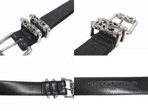 [USED/中古]CHROME HEARTS クロムハーツ ベルト・バックル 3ピース ローラーベルト ブラック レザー シルバー925 36 Bランク 中古 4b006912