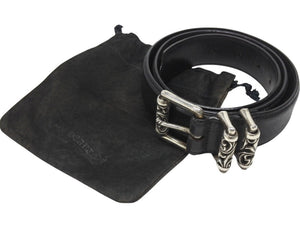 CHROME HEARTS クロムハーツ 3ピース ローラーベルト サイズ36 レザー シルバ−925 ブラック 美品 中古 4b006913