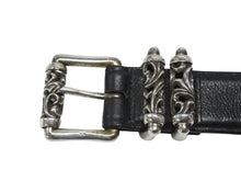 Load image into Gallery viewer, CHROME HEARTS クロムハーツ 3ピース ローラーベルト サイズ36 レザー シルバ−925 ブラック 美品 中古 4b006913