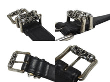 Load image into Gallery viewer, CHROME HEARTS クロムハーツ 3ピース ローラーベルト サイズ36 レザー シルバ−925 ブラック 美品 中古 4b006913