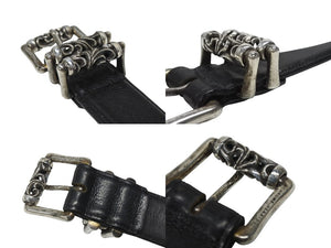 CHROME HEARTS クロムハーツ 3ピース ローラーベルト サイズ36 レザー シルバ−925 ブラック 美品 中古 4b006913