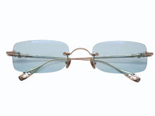 Load image into Gallery viewer, CHROME HEARTS クロムハーツ COMPRESSION サングラス リムレス クロス ホースシュー GP ブルーレンズ ゴールド サイズ55□22-135 美品 中古 4b006914
