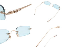 Load image into Gallery viewer, CHROME HEARTS クロムハーツ COMPRESSION サングラス リムレス クロス ホースシュー GP ブルーレンズ ゴールド サイズ55□22-135 美品 中古 4b006914