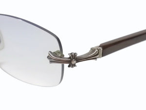 CHROME HEARTS クロムハーツ LIVING PROOF III EBONY WOOD メガネ ダークブラウン 度入り ウッド シルバー925 シルバー金具 良品 中古 4b006915