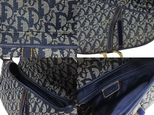 Christian Dior クリスチャンディオール サドルバッグ ワンショルダーバッグ トロッター ネイビー ガリアーノ期 美品 中古 4b006923