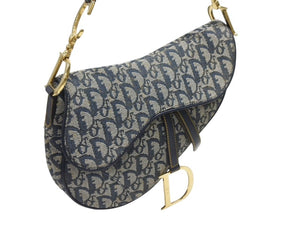 Christian Dior クリスチャンディオール サドルバッグ ワンショルダーバッグ トロッター ネイビー ガリアーノ期 美品 中古 4b006923
