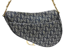 Christian Dior クリスチャンディオール サドルバッグ ワンショルダーバッグ トロッター ネイビー ガリアーノ期 美品 中古 4b006923