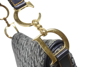 Christian Dior クリスチャンディオール サドルバッグ ワンショルダーバッグ トロッター ネイビー ガリアーノ期 美品 中古 4b006923
