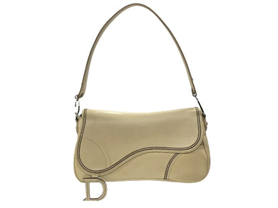 極美品 Christian Dior クリスチャンディオール サドルワンショルダーバッグ 01-RU-0055 ベージュ系 ロゴ金具 シルバー金具 中古 4b006924