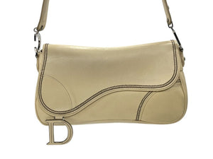 極美品 Christian Dior クリスチャンディオール サドルワンショルダーバッグ 01-RU-0055 ベージュ系 ロゴ金具 シルバー金具 中古 4b006924