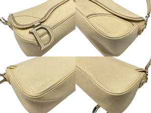 極美品 Christian Dior クリスチャンディオール サドルワンショルダーバッグ 01-RU-0055 ベージュ系 ロゴ金具 シルバー金具 中古 4b006924