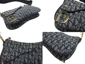 Christian Dior クリスチャンディオール サドルショルダーバッグ 07RU 0034 ネイビー トロッター柄 ガリアーノ期 美品 中古 4b006926
