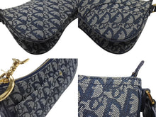 Load image into Gallery viewer, Christian Dior クリスチャンディオール サドルショルダーバッグ 07RU 0034 ネイビー トロッター柄 ガリアーノ期 美品 中古 4b006926