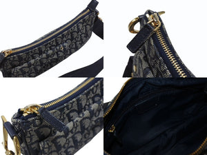 Christian Dior クリスチャンディオール サドルショルダーバッグ 07RU 0034 ネイビー トロッター柄 ガリアーノ期 美品 中古 4b006926