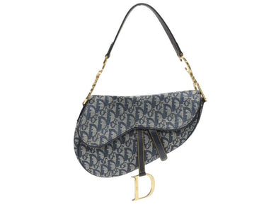 極美品 Christian Dior クリスチャンディオール サドルバッグ ワンショルダーバッグ トロッター ネイビー ガリアーノ期 中古 4b006929